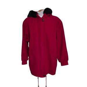 vintage Donnybrook red wool coat hooded rabbit fur trim Red Jacket‎ Size 6